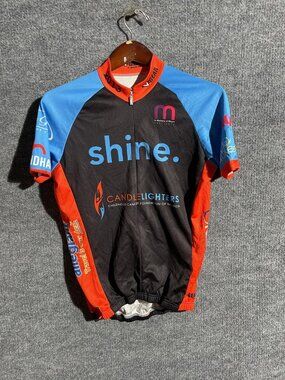 V-Gear Cycling Jersey Mens Small Multicolor Candlelighters 1/4 Zip Pockets Bike